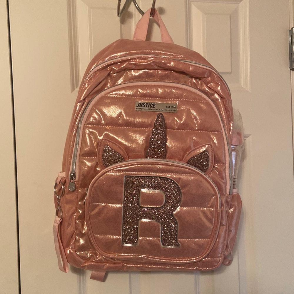 Girl’s Justice initial “R” backpack
